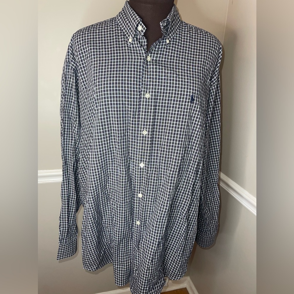 Polo Ralph Lauren Men's Shirt Size Large Blake Long Sleeve Button Up Navy White
